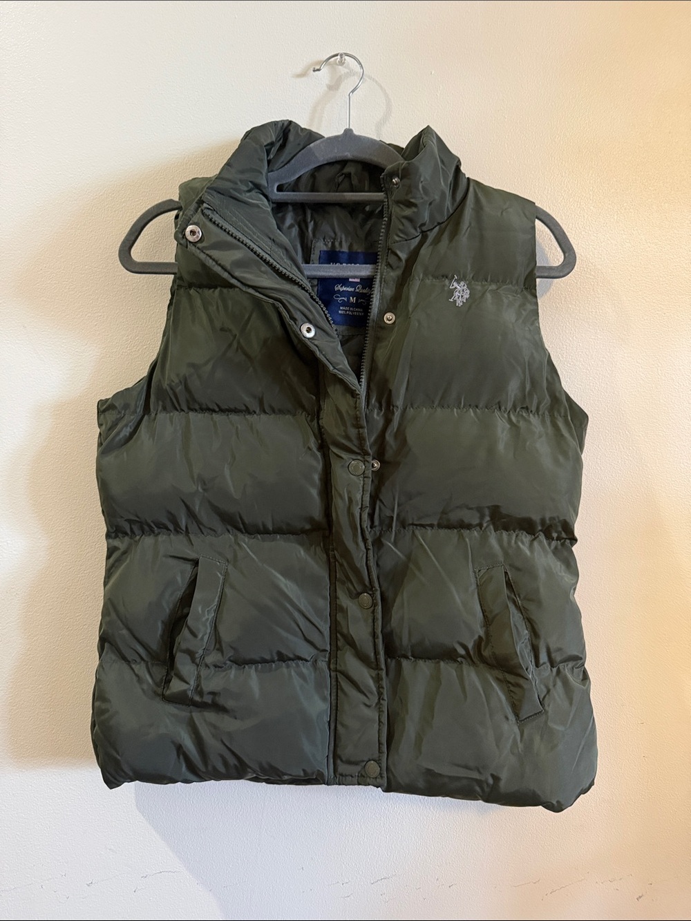 U.S. Polo Assn. Dark Olive Green Quilted Puffer Vest for adults